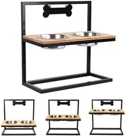 Elevated Dog Bowls Adjustable To 3 Heights With Marker, Antirust Stainless Steel Frame Raise Pet Feeder For Dog, Update Break-Resistant/Safe Melamine Food And Water Bowls, Black - Patented -Zoo Shop 41HmGq5rpML. AC