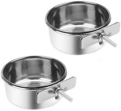 Wontee Pet Food Water Bowl With Clamp Holder Stainless Steel Feeding Cups Feeder For Dog Bird Parrot Cat Rabbit, 2 Packs (M) -Zoo Shop 41IAJGM1jCL. AC