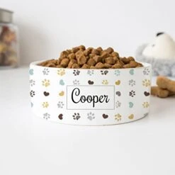 GENERIC Personalized Dog Footprint Pattern Pet Bowl, Ceramic Food Bowl For Pets Available In Two Sizes, Gift For Dog