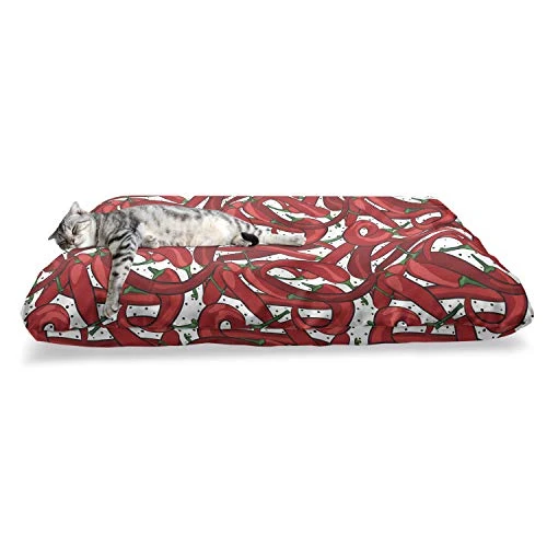 Ambesonne Peppers Pet Bed, Pattern Of Chili Peppers With Dotted Background Vegan Spicy Food Theme, Chew Resistant Pad For Dogs And Cats Cushion With Removable Cover, 24" X 39", Vermilion Ruby Green 4 Ambesonne Peppers Pet Bed, Pattern Of Chili Peppers With Dotted Background Vegan Spicy Food Theme, Chew Resistant Pad For Dogs And Cats Cushion With Removable Cover, 24" X 39", Vermilion Ruby Green - Image 2