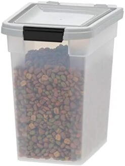 IRIS USA 10 Lbs / 12.75 Qt WeatherPro Airtight Pet Food Storage Container, For Dog Cat Bird And Other Pet Food Storage Bin, Keep Pests Out, Keep Fresh, Translucent Body, BPA Free, Clear/Black -Zoo Shop 41ImUesbZ0L. AC