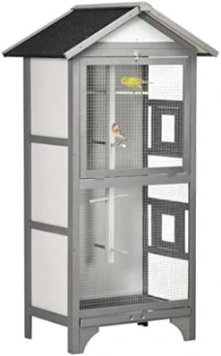 ACQUIRE Wooden Outdoor Bird Cage, Featuring A Large Play House With Removable Bottom Tray 4 Perch, Orange/Light Grey (Color : E, Size : As Shown) -Zoo Shop 41IswScmAdL. AC