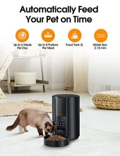 WOPET Cat Feeder Automatic Pet Dry Food Dispenser, Timed Cat & Small Dog Feeder With Desiccant Bag, Programmable Portion Control 1-6 Meals Daily, Support AC Powered & Battery Operated Feeder (Black)