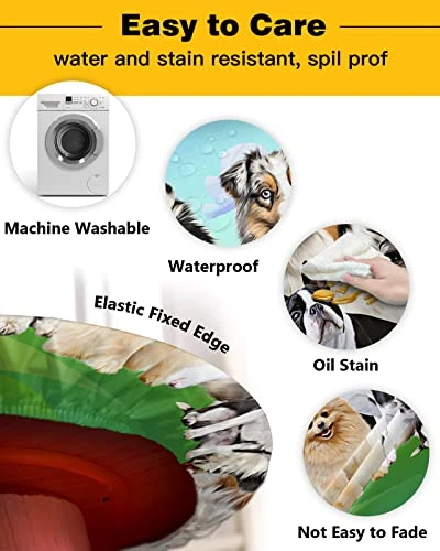 Aomike Round Fitted Tablecloth, Dogs Spoiled HERE Different Kinds Of Dogs With Blue Sky Elastic Edge Tablecloth Waterproof Wipeable Table Cover For Dinning Fits Tables Up To 55" - 60" 5 Aomike Round Fitted Tablecloth, Dogs Spoiled HERE Different Kinds Of Dogs With Blue Sky Elastic Edge Tablecloth Waterproof Wipeable Table Cover For Dinning Fits Tables Up To 55" - 60" - Image 3