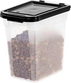 IRIS USA 10 Lbs / 12.75 Qt WeatherPro Airtight Pet Food Storage Container, For Dog Cat Bird And Other Pet Food Storage Bin, Keep Pests Out, Keep Fresh, Translucent Body, BPA Free, Clear/Black -Zoo Shop 41JLj7DnxmL. AC