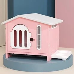 Outdoor Cat House Weatherproof, Outdoor Cat House, Cat Houses For Indoor Cats, Cat House With Door And Food Bowl ( Color : Pink ) -Zoo Shop 41JUc8AXt4L. AC
