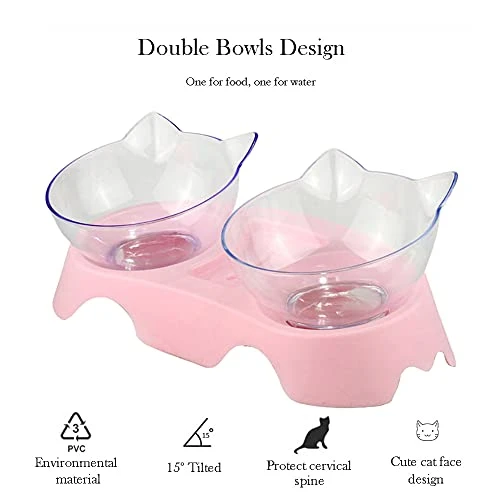 Double Dog Cat Bowls Anti Vomiting, Elevated Cat Food Water Bowls With 15° Tilted Raised Stand Pet Feeder Bowl For Cats And Small Dogs 4 Double Dog Cat Bowls Anti Vomiting, Elevated Cat Food Water Bowls With 15° Tilted Raised Stand Pet Feeder Bowl For Cats And Small Dogs - Image 2