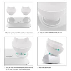 Cat Bowls, Raised Cat Bowl With Stand | Anti Vomiting Choking | Perfect Elevated & Tilted For Kittens Cats Small Dogs | Great For Water, Dry Wet Food Feeding Station | Double Plastic White Bowls -Zoo Shop 41JZAtG9CmL