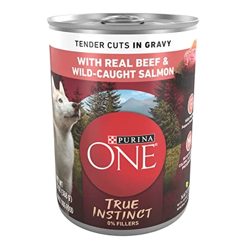 Purina ONE High Protein Wet Dog Food True Instinct Tender Cuts In Dog Food Gravy With Real Beef And Wild-Caught Salmon - (12) 13 Oz. Cans 3 Purina ONE High Protein Wet Dog Food True Instinct Tender Cuts In Dog Food Gravy With Real Beef And Wild-Caught Salmon - (12) 13 Oz. Cans