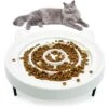 Fhiny Ceramic Slow Feeder Cat Bowl, Elevated Cats Slow Feeding Bowls With Stand, Raised Puzzle Dish Whisker Stress Free Bloat Stop Feeder For Indoor Small Animals Dogs Puppy Healthy Eating Diet-White -Zoo Shop 41K2GnLE3xL