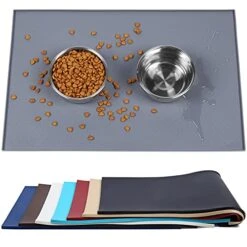 Vivaglory Pet Food Mat Silicone Dog Cat Bowl Mat Non-Stick Food Pad Waterproof Grade Pet Feeding Mat, Grey 19" L X 12" W