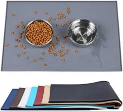Vivaglory Pet Food Mat Silicone Dog Cat Bowl Mat Non-Stick Food Pad Waterproof Grade Pet Feeding Mat, Grey 19" L X 12" W -Zoo Shop 41K4U53xAdL. AC