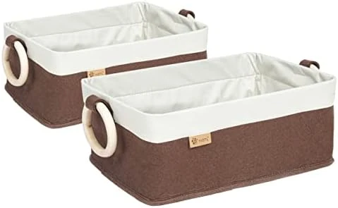 Yiotl Pet Storage Basket, Toy Organizer - Set Of 2 Pieces - Felt And Canvas Patchwork Storage Basket For Toys - One Size Fits All - Solid Pine Wood Handles - Green&Orange 9 Yiotl Pet Storage Basket, Toy Organizer - Set Of 2 Pieces - Felt And Canvas Patchwork Storage Basket For Toys - One Size Fits All - Solid Pine Wood Handles - Green&Orange - Image 7