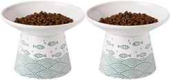 6.25 Inch Extra Wide Ceramic Raised Cat Food Bowls, Elevated Porcelain Cat Feeding Dish, Heavy Pet Feeder Bowl For Elder Big Cats,Small Dogs, Anti Vomiting, Protect Pet's Spine, 2 Pack(Blue&Orange) -Zoo Shop 41MDif8UASL. AC