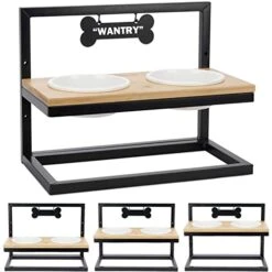 Elevated Dog Bowls Adjustable To 3 Heights With Marker, Antirust Stainless Steel Frame Raise Pet Feeder For Dog, Update Break-Resistant/Safe Melamine Food And Water Bowls, Black - Patented