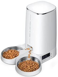 ROJECO Automatic Cat Feeders For 2 Cats, 4L Timed Cat Feeder Dog Dry Food Dispenser With Splitter And Desiccant Bag, Dual Power Supply And Low Food Alarms, 1-6 Meals And 1-60 Portion Smart Pet Feeders