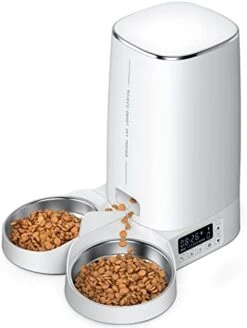 ROJECO Automatic Cat Feeders For 2 Cats, 4L Timed Cat Feeder Dog Dry Food Dispenser With Splitter And Desiccant Bag, Dual Power Supply And Low Food Alarms, 1-6 Meals And 1-60 Portion Smart Pet Feeders -Zoo Shop 41MTq4uu5WL. AC