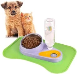 Replenish Pet Feeder And Waterer, Tilt Raised Food Bowls With Waterproof Feeding Food Mat, 2 In 1 Removable Food Water Bowls Set With 500ML Auto Siphon Water Bottle For Dog Cat Small Animals (Blue) -Zoo Shop 41Maqt6yGLL. AC