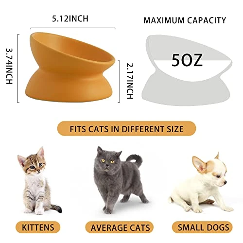Cat Food Bowls Elevated Tilted, Ceramic Cat Food Bowls, Elevated Cat Food Bowl Whisker Friendly, Anti Vomit & Reduce Neck Burden, Raised Cat Bowl For Food And Water (Yellow) 5 Cat Food Bowls Elevated Tilted, Ceramic Cat Food Bowls, Elevated Cat Food Bowl Whisker Friendly, Anti Vomit & Reduce Neck Burden, Raised Cat Bowl For Food And Water (Yellow) - Image 3