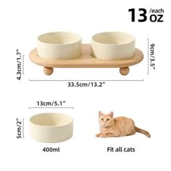 Havniva Ceramic Elevated Cat Food And Water Bowl , Kitty Bowl , Raised Cat Dish , Cat Feeder (2 X Cream White + Stand) -Zoo Shop 41MgpN7WqNL