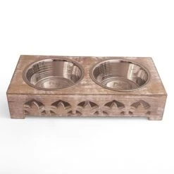 Pet Dog Water & Food Bowl Feeder Dish Elevated Raised Stainless Steel Metal Cups Set Of 2 With Premium Wood Stand Rust Resistant Food Grade Dry & Wet Food, Weighted & Durable, No Spill, Natural Brown -Zoo Shop 41N5iTrWV2L