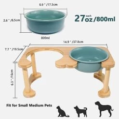 Elevated Ceramic Dog Bowls, Food-Grade Raised Dog Bowl With Anti-Slip Stand, Pet Feeding Dishes For Small Medium Dogs, Weighted Pet Feeder Bowl Set, Food Bowl & Water Bowl (6.3" Tall-27oz-Dark Green) -Zoo Shop 41NAWjqqYrL