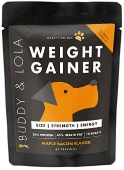 Buddy & Lola Dog Weight Gainer - Dog Supplement For Weight Gain - Dog Protien Powder For Max Muscle Builder, High Calorie Supplement For All Dogs & Breeds Inc Bully. Pro Food Topper - Made In The USA