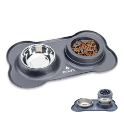 Dr.KYS 4 In1 Slow Feeder Dog Bowls Set With Slow Feeder Insert, 2 Stainless Steel Dog Bowls, No Spill Non Skid Silicone Mat - Perfect For Medium And Small Breed Dogs & Cats…