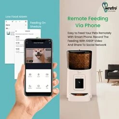 Wretro Smart Pet Feeder With Camera - Automatic 6L WiFi Dog/Cat Food Dispenser, HD Video, Voice Recording, Smartphone App Control, Dual Power Backup - White001 -Zoo Shop 41NSxH40fVL
