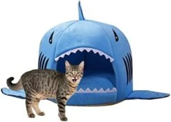 JENPECH Cat House - Self-Warming 2 In 1 Foldable Comfortable Shark Shape Cave Design Pet Cat Bed Tent House Teddy House For Cats Small Dogs Grey S -Zoo Shop 41NU6PfynnL. AC 1