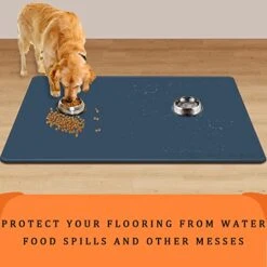 Dog Feeding Mat For Food And Water Bowls, 39.4"x29.5" Extra Large Silicone Pet Food Mat, Waterproof Dog Placemat For Protecting Floors, Non-Slip, Blue -Zoo Shop 41NnvOTQfSL