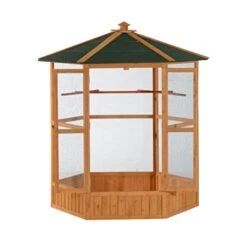 ACQUIRE Large Wooden Aviary Flight Bird Cage With Covered Roof Outdoor Wood Aviary Hexagonal Bird Cage
