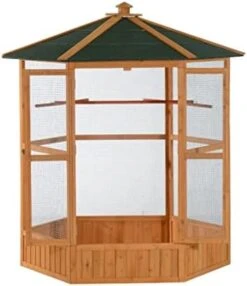 ACQUIRE Large Wooden Aviary Flight Bird Cage With Covered Roof Outdoor Wood Aviary Hexagonal Bird Cage -Zoo Shop 41NwNlUPqEL. AC