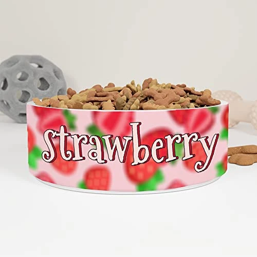 GENERIC Blur Strawberry Pattern Personalized Pet Bowl Cat Bowls, Cute Dog Bowl With Name, Custom Ceramic Dog Cat Pet Bowls Available In Two Sizes 3 GENERIC Blur Strawberry Pattern Personalized Pet Bowl Cat Bowls, Cute Dog Bowl With Name, Custom Ceramic Dog Cat Pet Bowls Available In Two Sizes