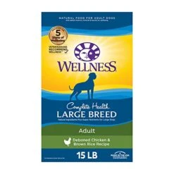 Wellness Complete Health Large Breed Dry Dog Food With Grains, Natural Ingredients, Made In USA With Real Meat (Adult, Chicken & Rice, 15-Pound Bag)