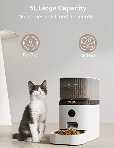 PETVIAGA Automatic Cat Feeder With APP Control, Wifi Smart Pet Feeder With Lock Lid, Clog-free Motor & Stainless Steel Bowl, 5L Cat Food Dispenser For Dry Food With 6 Daily Meals & 20 Portions Control 4 PETVIAGA Automatic Cat Feeder With APP Control, Wifi Smart Pet Feeder With Lock Lid, Clog-free Motor & Stainless Steel Bowl, 5L Cat Food Dispenser For Dry Food With 6 Daily Meals & 20 Portions Control - Image 2