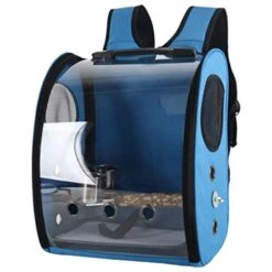MagiDeal Portable Bird Backpack Retractable Clear Non- Bottom Cushion Pet Knapsack Shoulder Bag Travel Parrot Cage Carrier, Blue