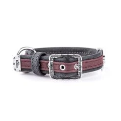 MyFamily Adjustable Dog Collar In Italian Made In Italy Leatherette, Antique Silver Metallic Finish, Comfortable And Durable, Handmade, London Collection