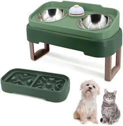 Supet Elevated Small Dog Bowl & Slow Feeder Bowl For Puppy Or Cat, 3-in-1 Adjustable & Removable Food And Water Bowls With Stand & 2 Stainless Steel Dog Food Bowls Set, Whisker Friendly Dish -Zoo Shop 41PEJ8k1qML. AC