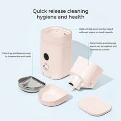 DOGNESS Automatic Wide View Smart Camera Dog/Cat Feeder - 4L Large Capacity, App Control, Food Dispenser With WiFi, Portion Control, Voice Recording, Timer Programmable (Pink) -Zoo Shop 41PUUkosAHL