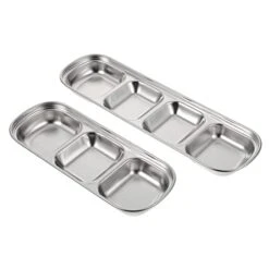 POPETPOP Hamster Feeder Dispenser Grid Tray: 2pcs Stainless Steel Guinea Pigs Compartment Fodder Plate For Pigeons Parrots Hedgehog Small Animals 27x8. 4cm