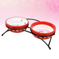 Iplusmile Christmas Supplies Dual Use Cat Bowls Ceramic Bowl Non- Slip Feeding Container Pet Water Food Bowls With Bowl Holder Red -Zoo Shop 41QpnXLNV2L