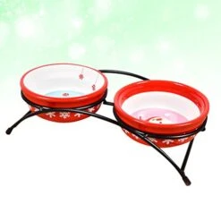 Iplusmile Christmas Supplies Dual Use Cat Bowls Ceramic Bowl Non- Slip Feeding Container Pet Water Food Bowls With Bowl Holder Red -Zoo Shop 41QsCaLJhQL