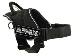 DT Fun Harness, Will Fetch For Food, Black With Reflective Trim, Large - Fits Girth Size: 32-Inch To 42-Inch