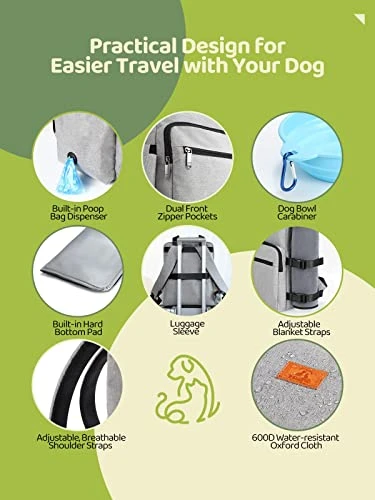 DELOMO Dog Travel Bag, Airline Approved Organizer Backpack With Multi-Function Pockets, 25L Accessories Set With 2 Food Storage Containers, 2 Foldable Bowls For Weekend Away 4 DELOMO Dog Travel Bag, Airline Approved Organizer Backpack With Multi-Function Pockets, 25L Accessories Set With 2 Food Storage Containers, 2 Foldable Bowls For Weekend Away - Image 2