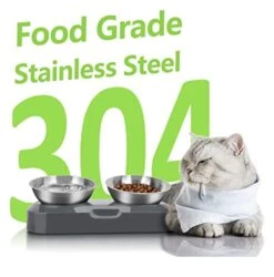 AYADA Raised Cat Food Bowl Set, Stainless Steel Cat Dish For Food Water Anti Vomiting Elevated With Stand Ergonomic Lifted Slanted Tilted 15 Angle Metal Double Kitty Kitten Wet Food Bowl 2 Pet Bowl -Zoo Shop 41ScIAlQLzL