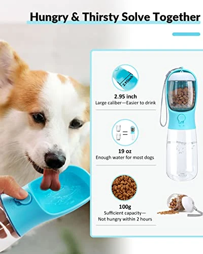 Paoakaola Dog Water Bottle 2 In 1, Leak Proof Portable Pet Water Bottle With Food Container, Outdoor Portable Water Dispenser For Cat, Rabbit, Puppy For Walking, Hiking, Camping, Travel(19oz Blue) 3 Paoakaola Dog Water Bottle 2 In 1, Leak Proof Portable Pet Water Bottle With Food Container, Outdoor Portable Water Dispenser For Cat, Rabbit, Puppy For Walking, Hiking, Camping, Travel(19oz Blue)