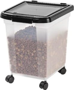 IRIS USA 10 Lbs / 12.75 Qt WeatherPro Airtight Pet Food Storage Container, For Dog Cat Bird And Other Pet Food Storage Bin, Keep Pests Out, Keep Fresh, Translucent Body, BPA Free, Clear/Black -Zoo Shop 41SyfGW0JaL. AC