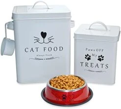 Meraki Home Farmhouse Cat Food Bin & Treats Container -Lateral Handles And Tight Lids -Feed Scoop - Premium Glossy Red Pet Food Bowl - Large Metal Storage Bin - Great Gift For Cute Pets - Matte Black -Zoo Shop 41TOmnaBdL. AC