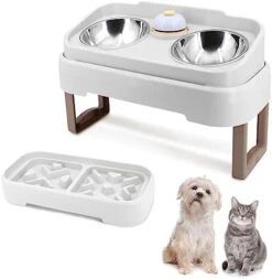 Supet Elevated Small Dog Bowl & Slow Feeder Bowl For Puppy Or Cat, 3-in-1 Adjustable & Removable Food And Water Bowls With Stand & 2 Stainless Steel Dog Food Bowls Set, Whisker Friendly Dish -Zoo Shop 41TUOPCmM7L. AC